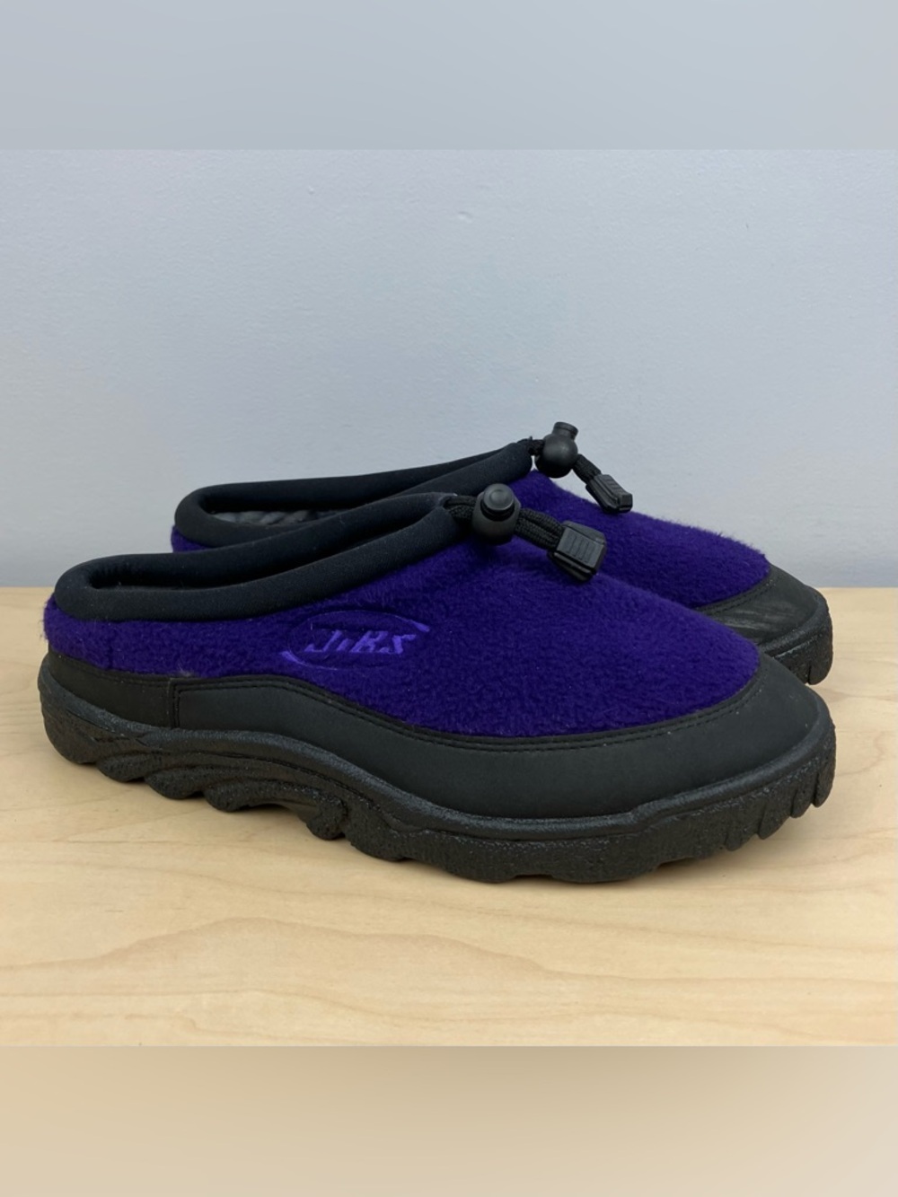 Vintage JIBS Women’s Size 39 / 8-8.5 Chunky Fleece Clogs Shoes Purple & Black